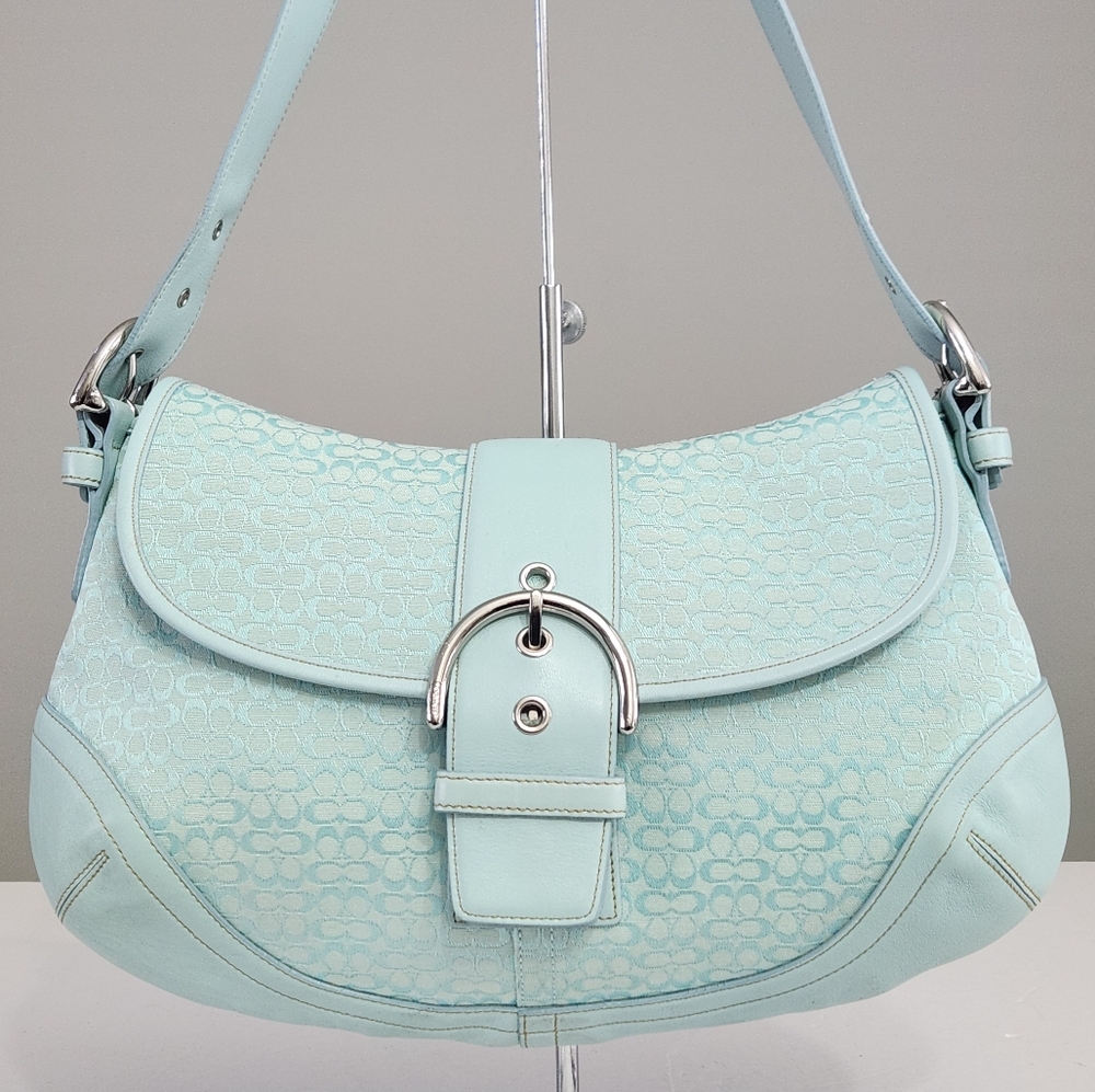 RARE COACH Y2K SIGNATURE SUFFLETTE SOHO HOBO BAG AQUA TIFFANY BLUE TURQUOISE